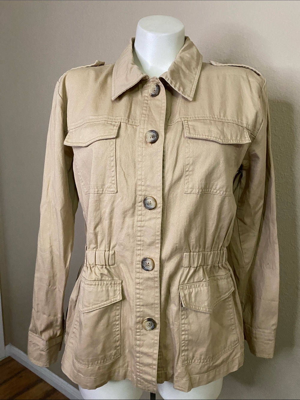 Draper James RSVP cotton  tan cotton safari look utility field jacket S